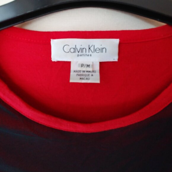 🔴 Calvin Klein Petites sz PM Double Layered Red Black Mesh Top Blouse Stretch - Picture 12 of 16
